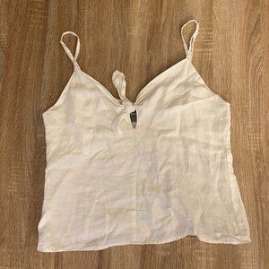 Reformation White Linen Tie Top with Pee-A-Boo Hole